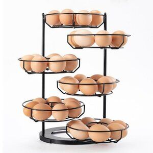 6 Tier Rotating Egg Holder Rack | Farmhouse Countertop Egg Basket | Holds 36 Egg